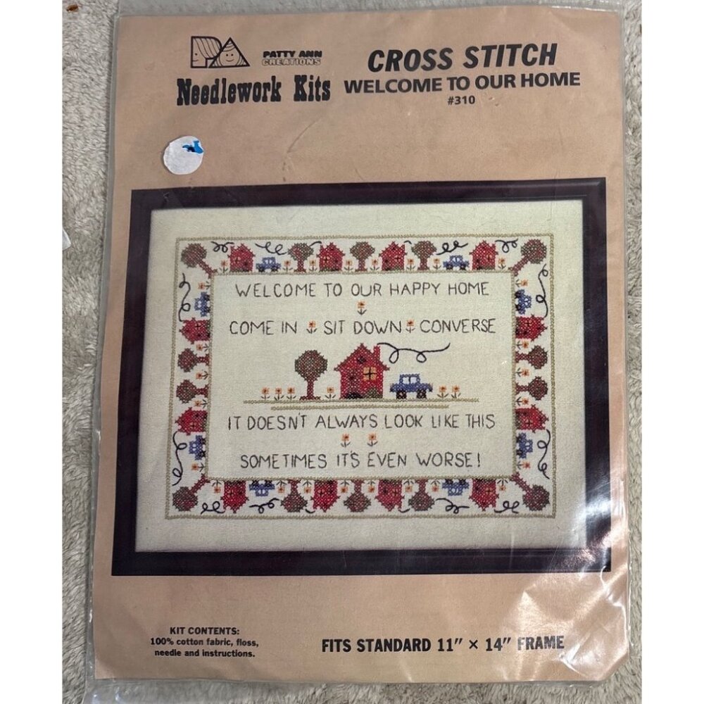 Cross Stitch Kit Welcome To Our Home 11" X 14" Frame Cotton Patty Ann Creations